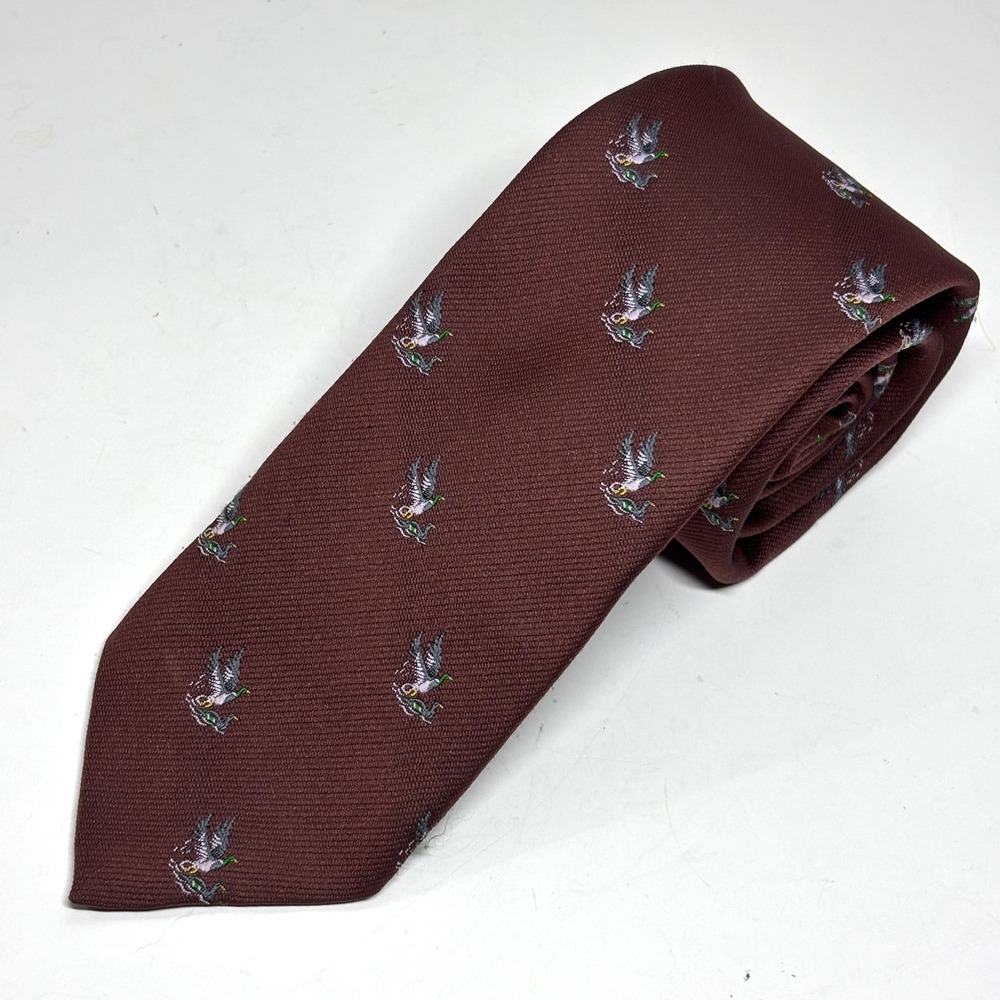 Bastille Necktie Men One Size Burgundy Mallard Duck Embroidered Tie Hunting Bird